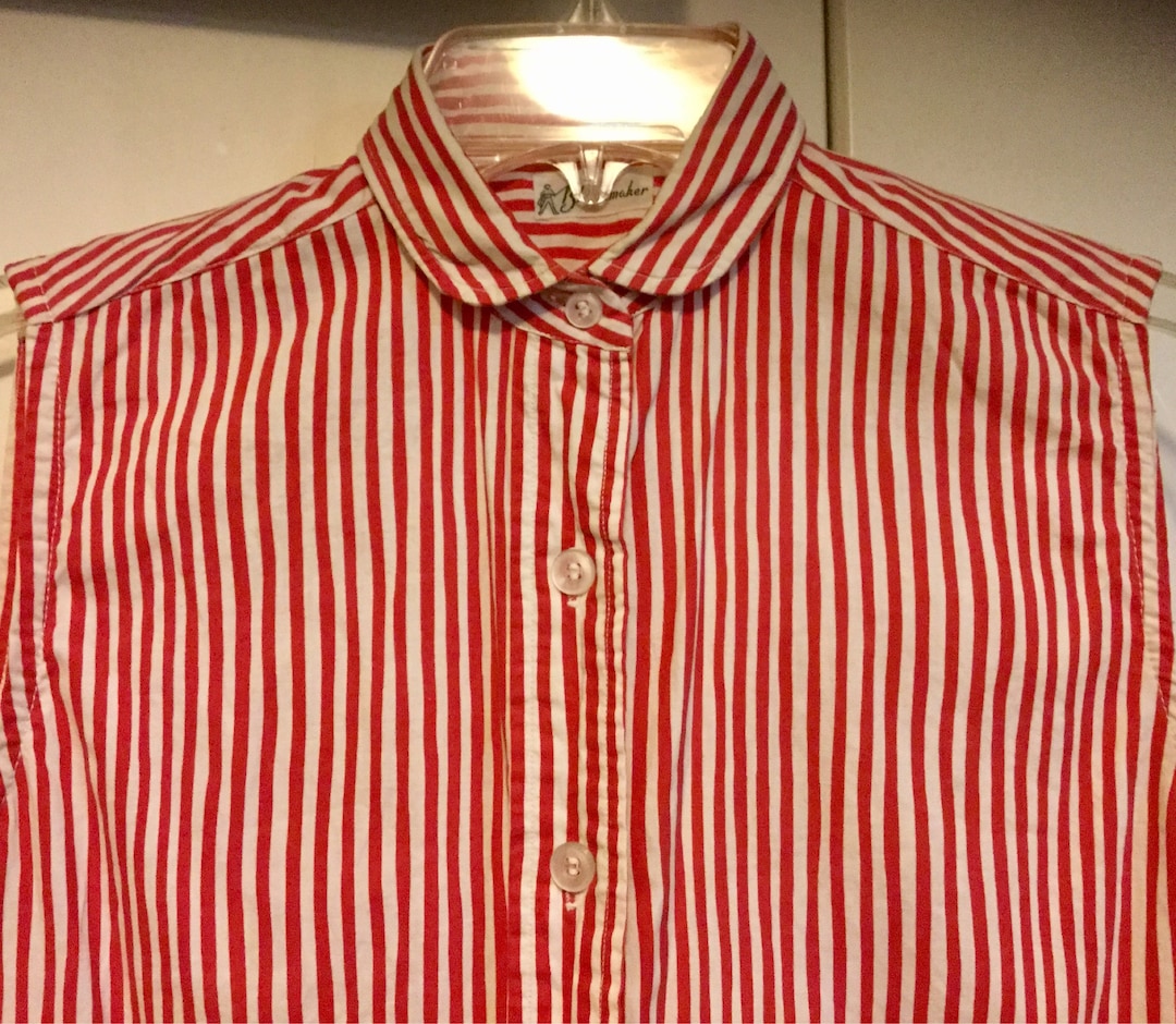 Patriotic Blouse-shirt-top/button Up/red Stripe Cotton/peter Pan Collar ...