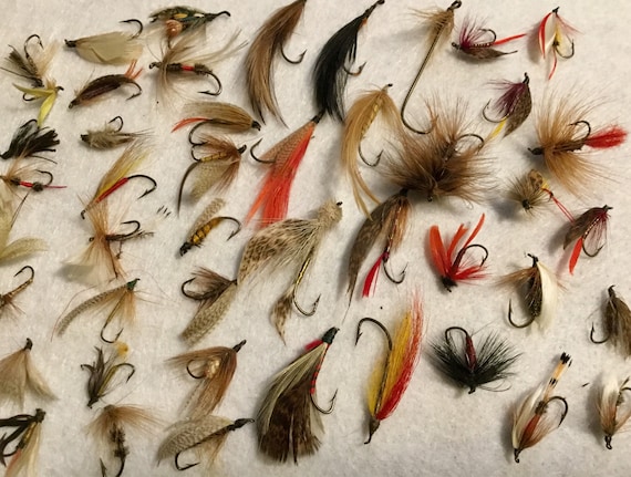 Salefly Fishing Lure Hooks Trout Bass Hand-tied/feather/hair/salt Water  Fresh Water Small-med-large/unbranded/handmade 62pc Set/vintage 