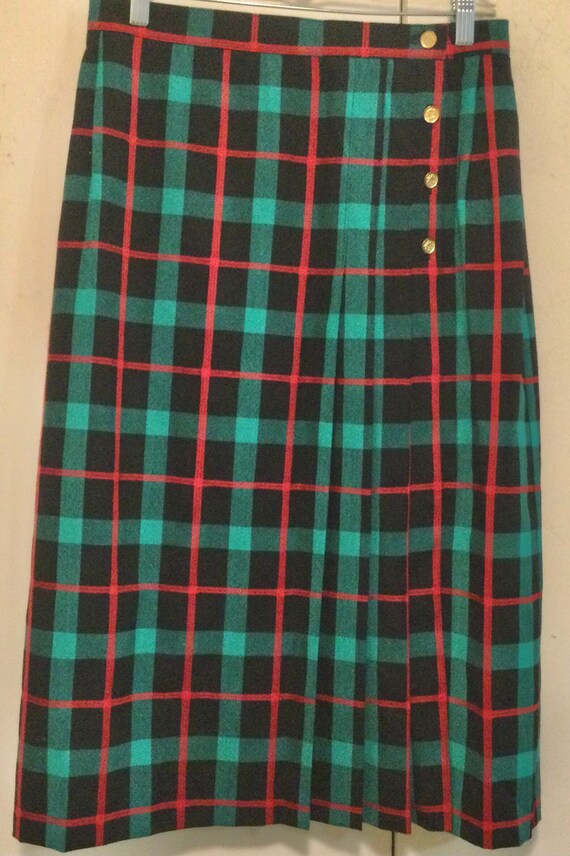 Plaid Kilt Skirt midi cambridge Spirit scottish Tartan redgreen Wool christmas womans Size 14 waist 30 Preppy vintage Etsy New Zealand