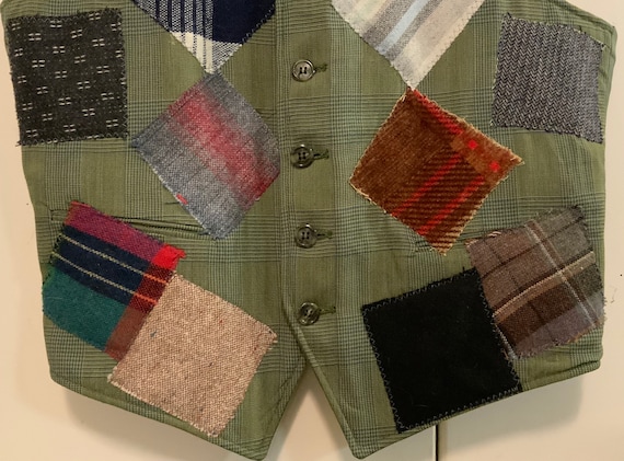 Patchwork Vest/Multicolor Plaid/Wool/Repurposed M… - image 5