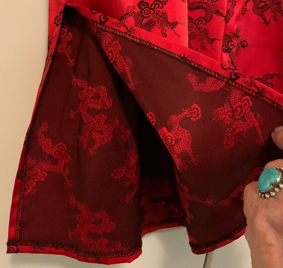 Red Chinese Skirt/Asian Oriental Dragon Print/Sat… - image 7