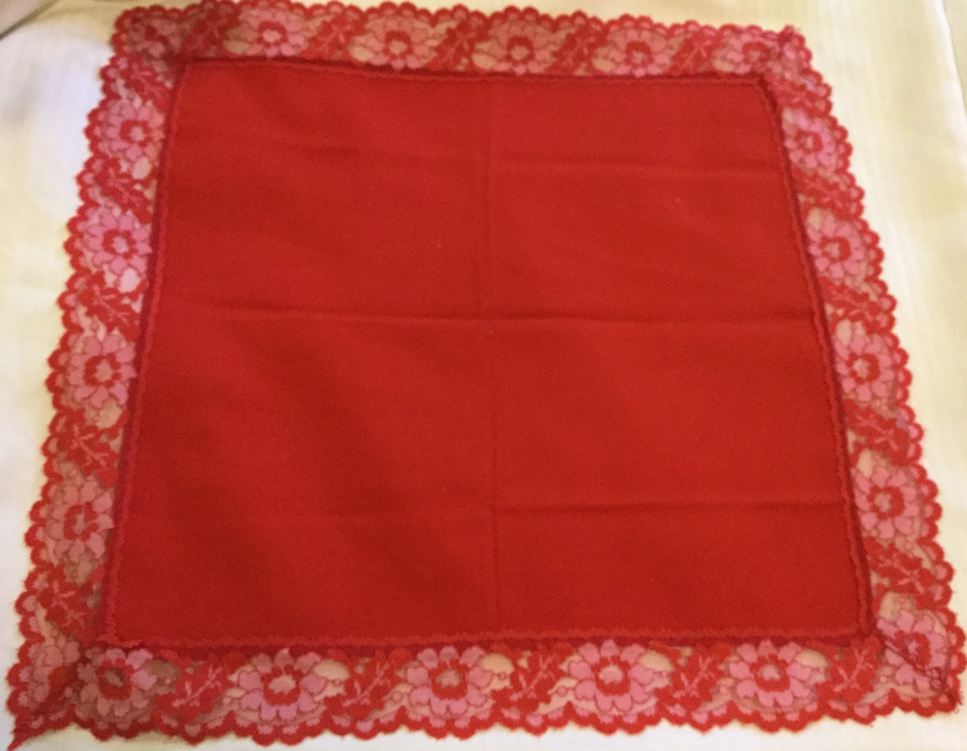 8 Piece Napkins Solid Red Cloth Dinner Size Floral Lace Trim Etsy