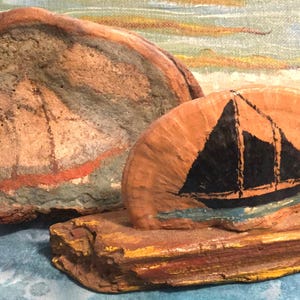 Tree Conk Mushroom-Bract-Fungus-Shelf Fungi/HP Nautical Ship Painting/Original Nature Botanical Art/Handmade/2pc Set/Vintage