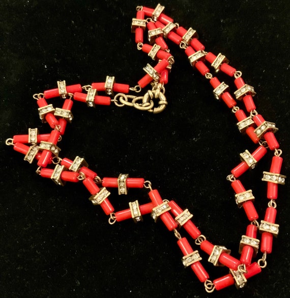 J. Crew Beaded Necklace/Rhinestone/Faux Red Coral… - image 5