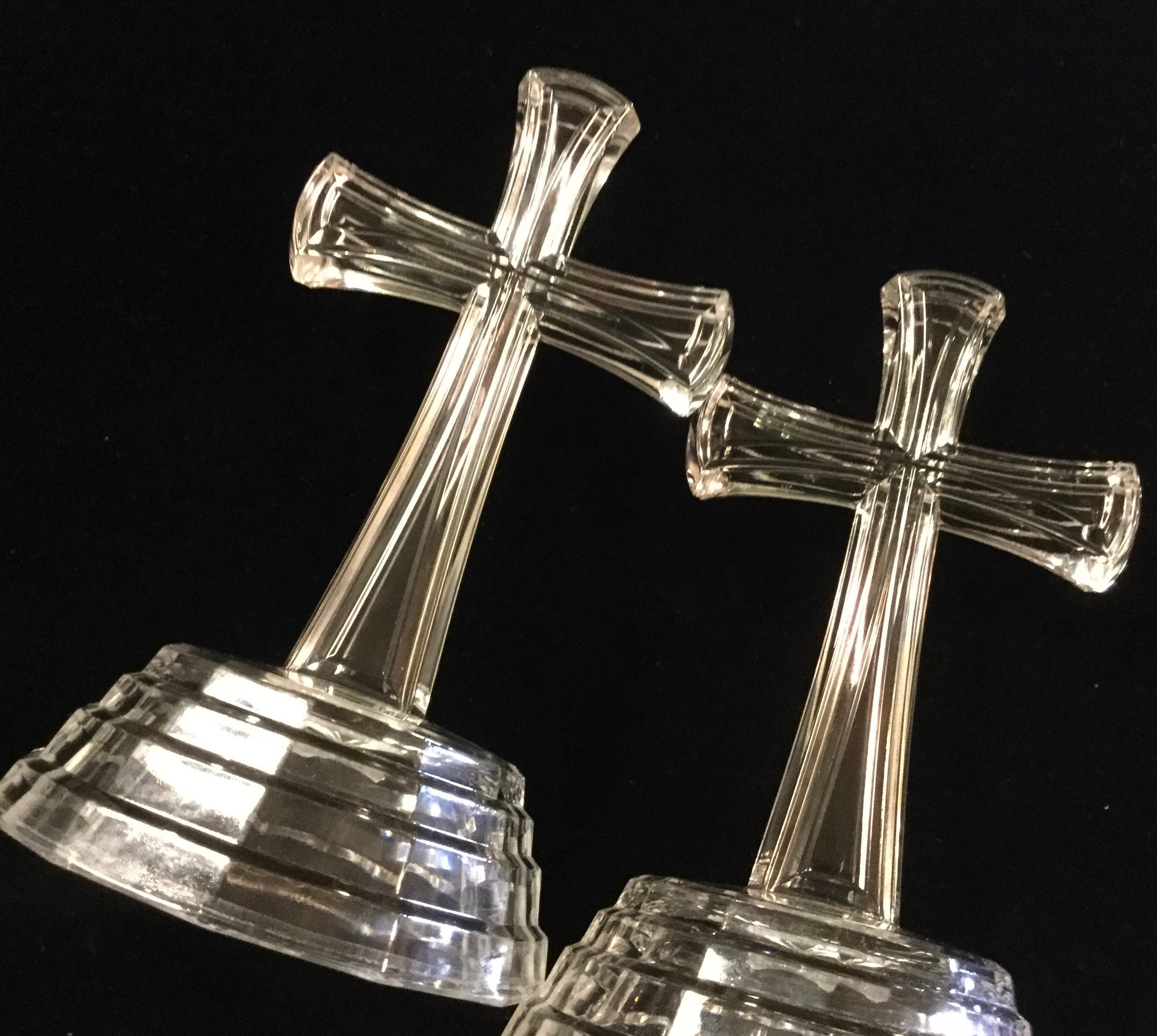 Vintage Clear Glass Crucifix Religious Lead Crystal Cross Pair Etsy