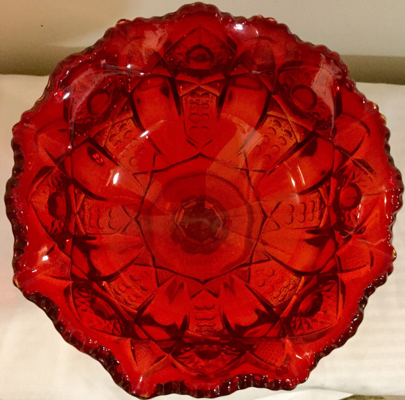 1950 Red Glass Compote Pedestal Vase Bowl Dish Pressed Glass Etsy