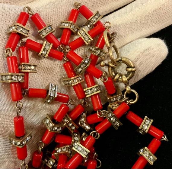 J. Crew Beaded Necklace/Rhinestone/Faux Red Coral… - image 4