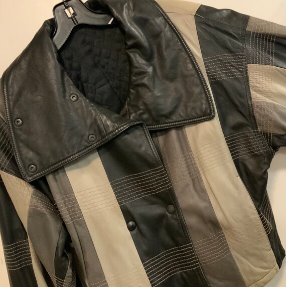 80s Black Leather Jacket/lamatta Italy/black Gray Patchwork - Etsy