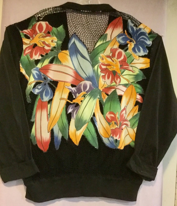 Black Floral Cardigan Sweater-Shacket-Jacket-Coat… - image 1