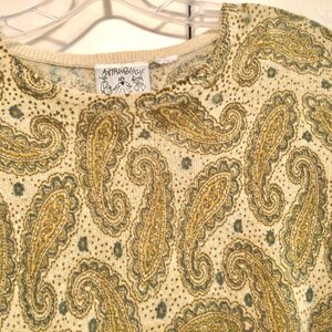 Anthropologie Knit Sweater/Pullover/Green Paisley Print/Crew-Neck/Long-Sleeve/Fall-Autumn-Winter/Woman’s Medium (Chest 40”) Vintage 1980 image 1