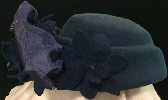 1950s Blue Floral Hat "Diem Original" Woman's Mil… - image 5