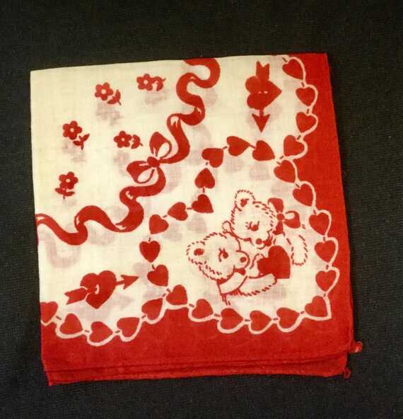 1950s Valentine Hanky-Handkerchief/Red Heart+Rose… - image 4
