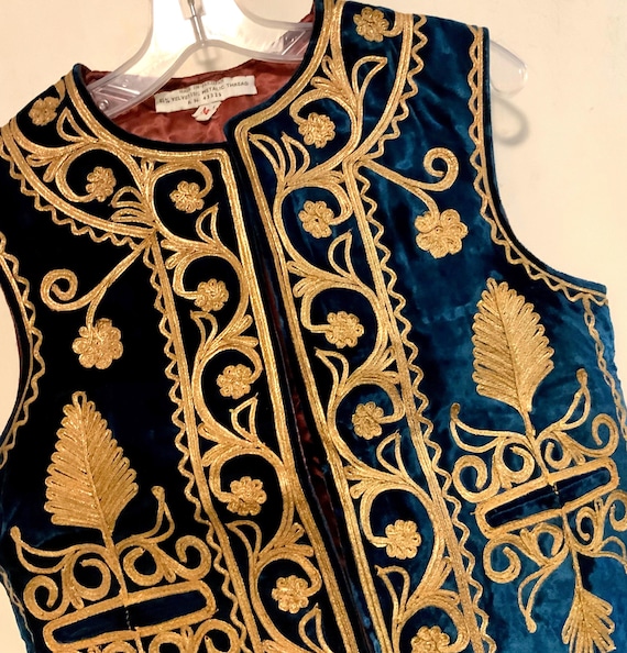 Pakistan Embroidered Vest/gold Bullion Metallic Ribbon/blue
