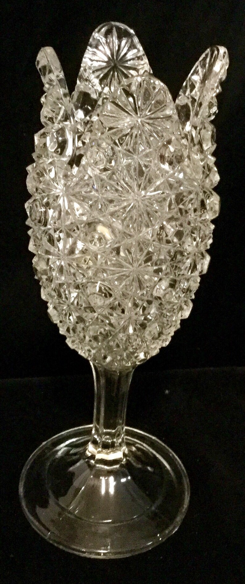 Tulip Vase Clear Pressed Glass Compote Crystal Pedestal Floral Etsy