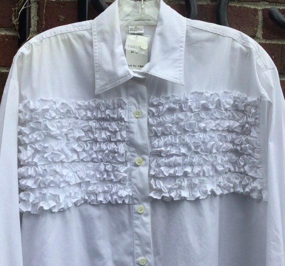 1980s White Ruffle Blouse Shirt Top 