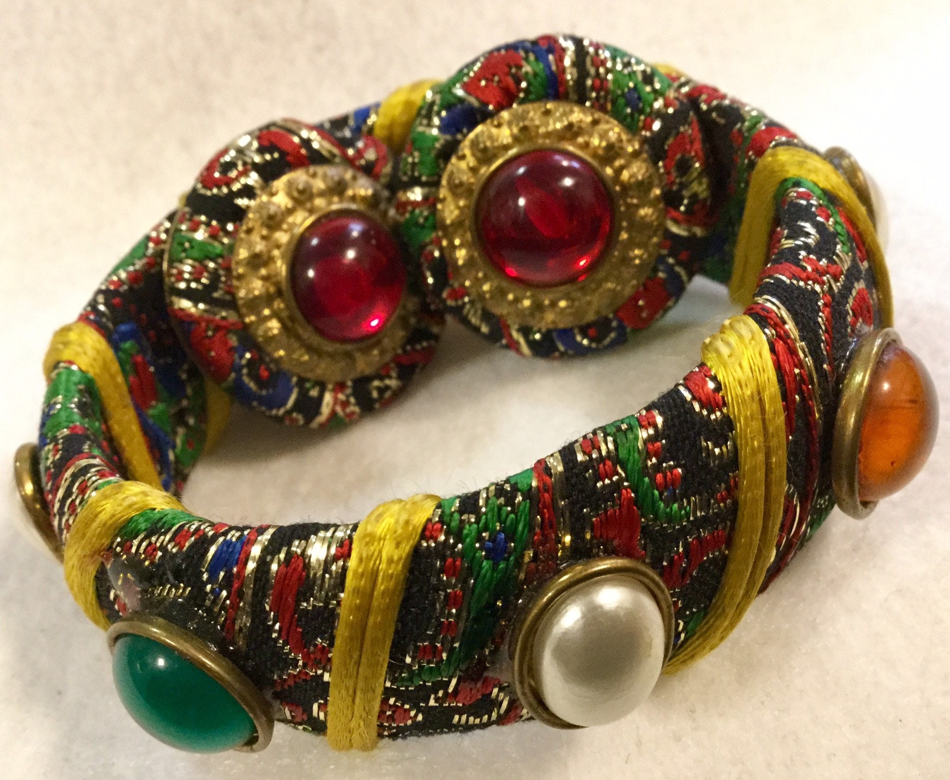 Rhinestone Bangle Bracelet & Clip Earrings/black Tapestry