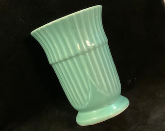 McCoy? Vase-Planter-Pot “USA” Art Deco/Shawnee?/Ceramic Pottery/Aqua-Turquoise-Blue-Green/Fluted/Ribbed/Tulip/Large-Tall 8”/Vintage