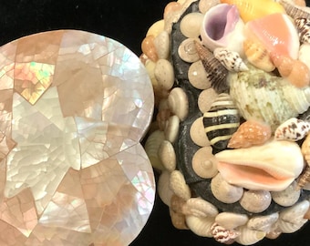 Coastal Decor Shell Heart Box Set/Ring Box/Pill Box/Jewelry Box/Trinket Box/MOP/Souvenir Shell Art/2pc/Valentine Gift/Handmade/Vintage