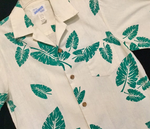 Barkcloth Hawaiian Shirt “Andrade” Tropical Leaf … - image 1