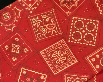 Red Bandana Fabric Sewing Supply Material/Geometric Print/Red & White Cotton/1/2 Yard x 45”W/NOS/Vintage 2003