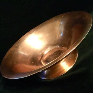 Copper Compote Bowl-Pedestal-Dish/&quot;Arts and Crafts&quot;/Artisan Crafted/Sleek & Modern/Handmade/Large 9.75”W x 3.25”H/Vintage Mid Century 1950s