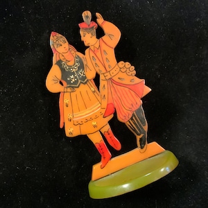 Bakelite Figurine Knick Knack Souvenir/Folk Art Eastern European People in Traditional Costume/Poland?/Small-Mini 4”H/Vintage 1930s