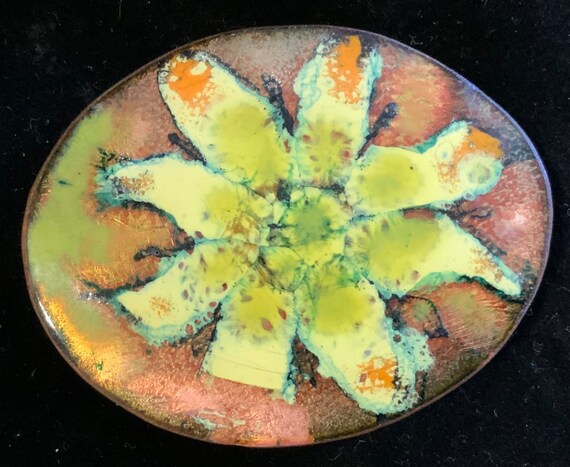 Weiss Floral Pin & Copper Enamel Brooch/Yellow Da… - image 6