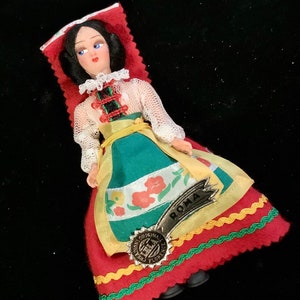 Italian Doll Souvenir/Lela Creazioni Original/Florence Rome Italy/Folk Art European Costume Doll/Small Miniature 5.5”/Vintage 1960-1970