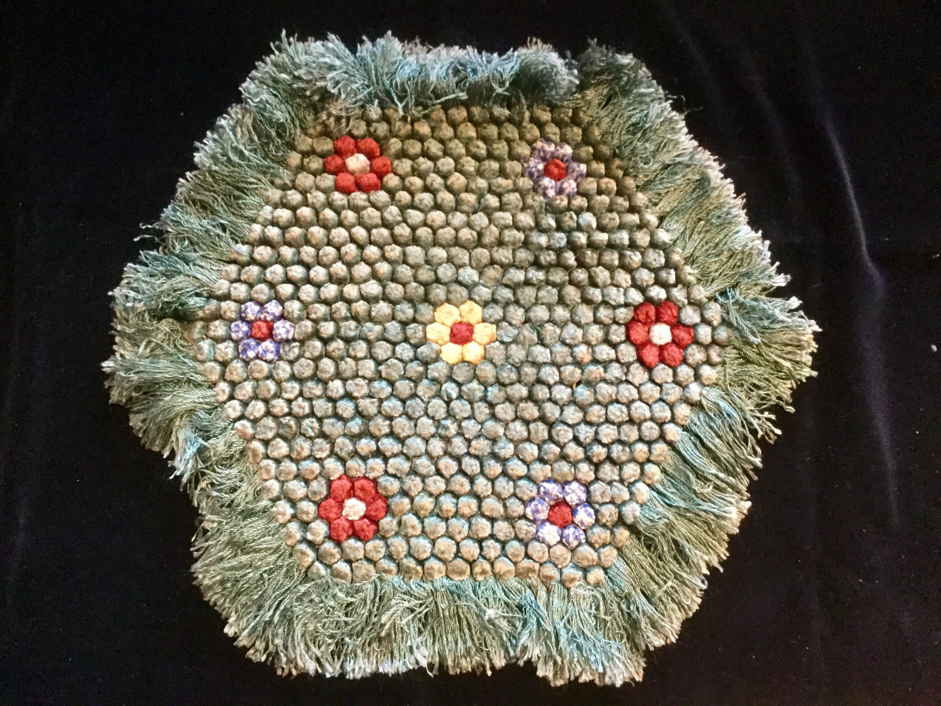 Loomed Shape Doily-mat-table Runner-dresser Scarf/floral Pom Poms/amish Pa/silk ...