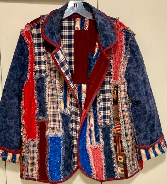 Patchwork Blazer-Jacket-Shacket/Red & Blue Plaid … - image 2