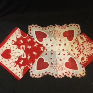 1950s Valentine Hanky-Handkerchief/Red HeartRosesTeddy Bear/Cotton/Valentines Day Gift/Adult-Child/3 Piece SET/Vintage image 6
