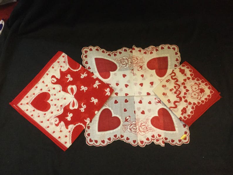 1950s Valentine Hanky-Handkerchief/Red HeartRosesTeddy Bear/Cotton/Valentines Day Gift/Adult-Child/3 Piece SET/Vintage image 6