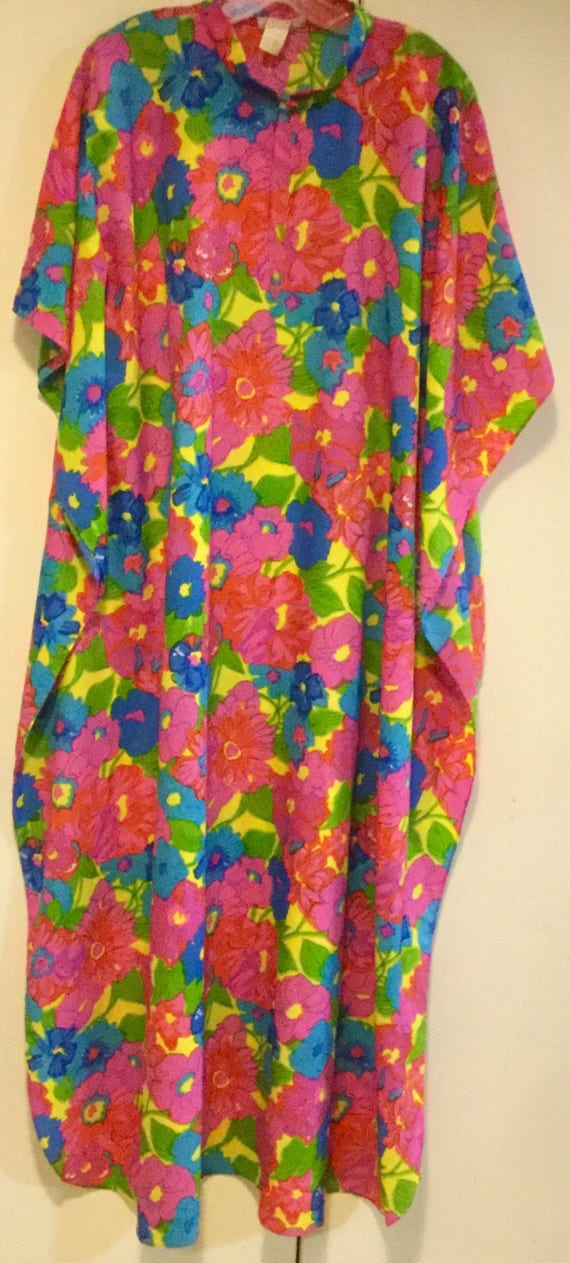 1970s Floral Hawaiian Caftan-Kaftan-MuuMuu-Dress … - image 2