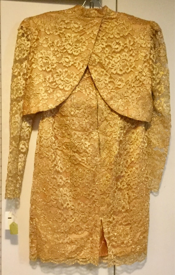 Gold Lace Dress & Jacket/Prom Dress/Cocktail Dres… - image 4