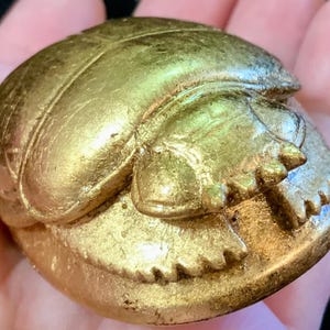 Gold Scarab Beetle Paperweight/Egyptian Souvenir/Gold Leaf on Resin/Signed/Vintage 2002