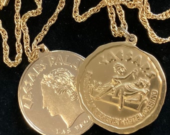 SALE—Caesars Palace Coin Pendant Necklace Souvenir Set/Las Vegas Nevada/Boardwalk Regency Hotel Casino Atlantic City NJ/Large 2”/Vtg 1980s
