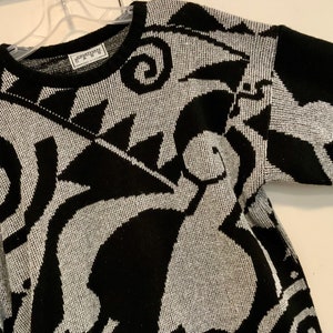 80s Black Pullover Sweater/Silver Metallic/Abstract Print/Jonathan Cass/Acrylic/Womans chest 42 Vintage 1970-1980s image 1