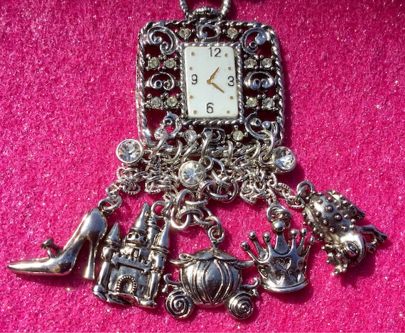 Cinderella Charm Pendant Necklace multi Charm Tassel Watch