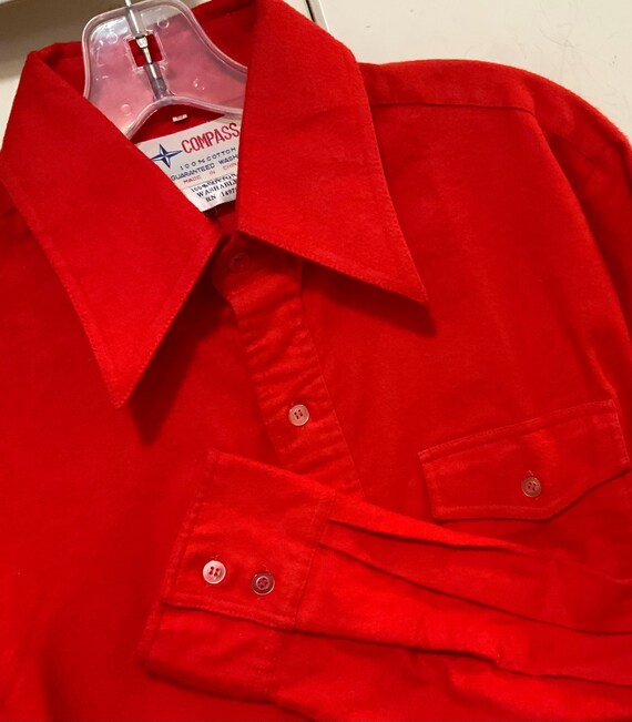 Red Flannel Shirt/Solid Red/Compass/Button Up/Dag… - image 2
