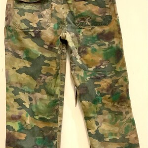 Camouflage Jeans-Pants-Slacks/Hand-Painted Tie Dye/Free People/We The Free/Green Camo/Relaxed Fit/Straight Leg/Women/Waist 27”/Handmade image 5