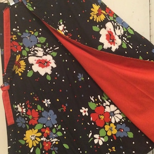 70s Black Floral Print Skirt/Wrap/Midi/Reversible/A-Line/Black & Red/“Century of Boston”/NWT-Dead-Stock/Summer/Preppy/Woman 10/Vintage 1970
