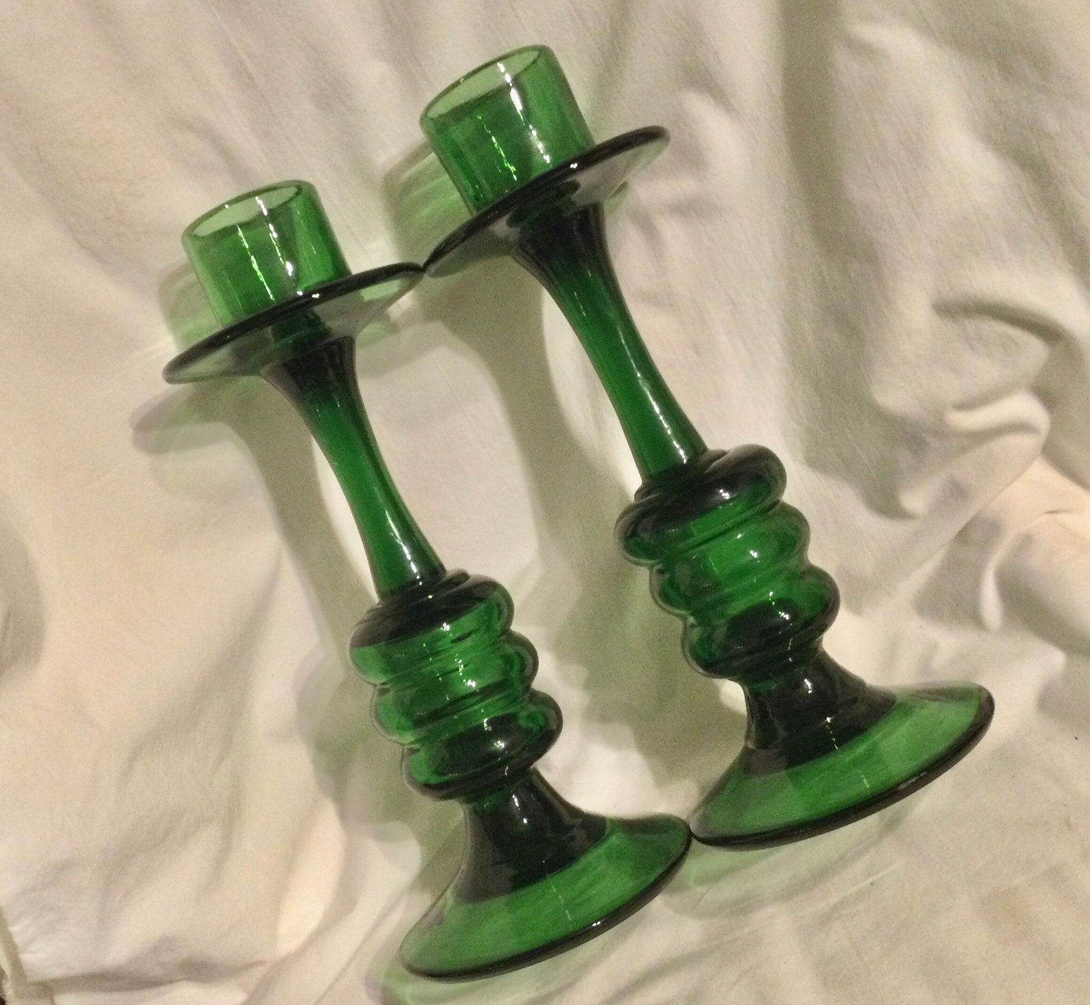 Vintage Green Blown Glass Candlesticks/Candle Holders Pair Etsy