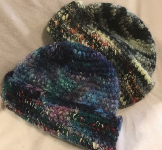 1980 Italian Beanie Hat Skull Cap Pair Crochet Bla