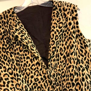 1960s Leopard Vest/Velvet/Animal Print/Black & Brown/Zipper/Woman’s (chest 38”) Vintage 1960s