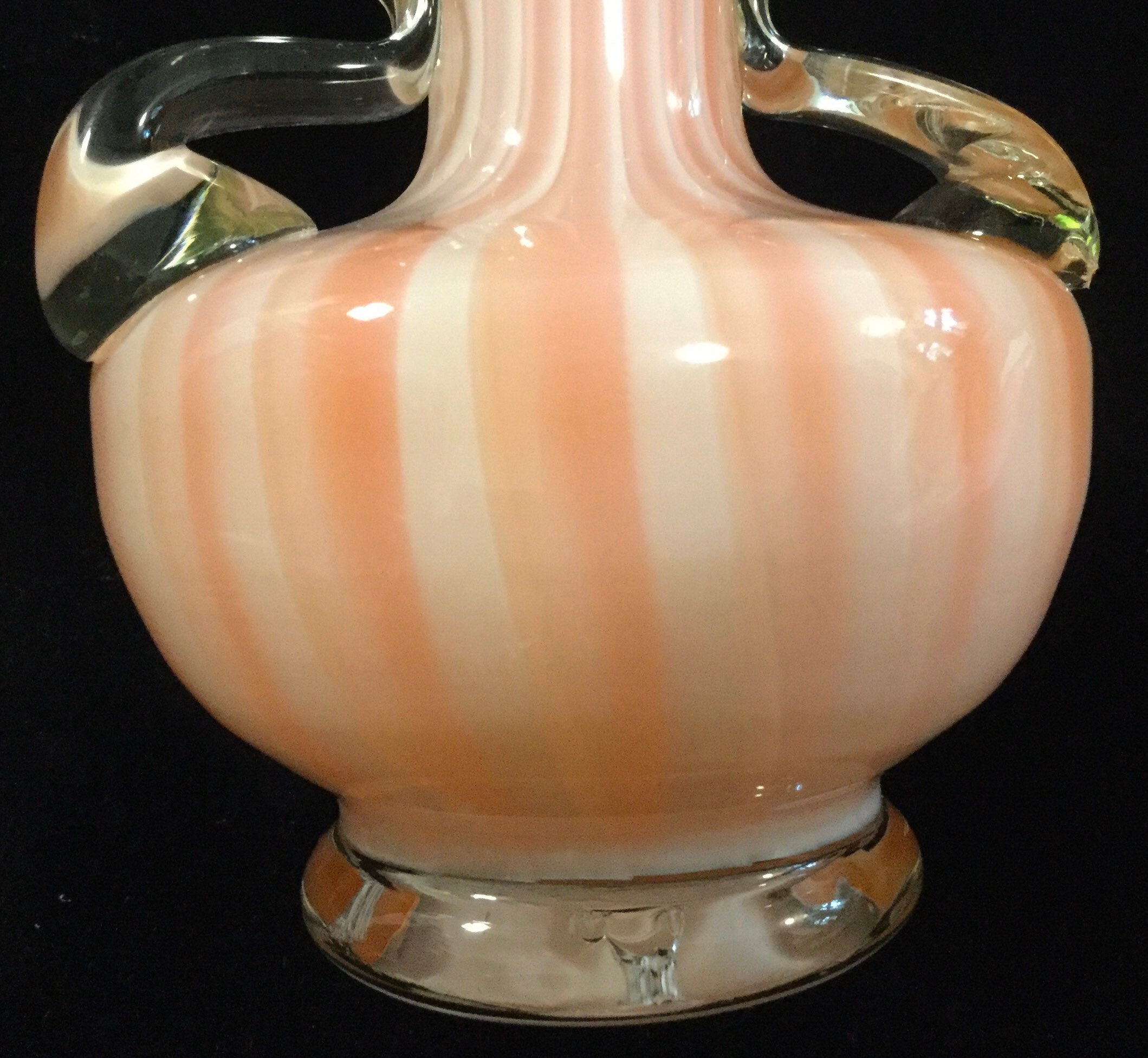Ceramic Vase Made in Japan Vintage peach brown and white swirl vase with elephant handles