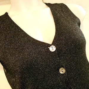 Woman’s Black Metallic Sweater Knit Vest/Gap/Silver Metallic/Button Up/Size Large/Vintage 1980=1990s