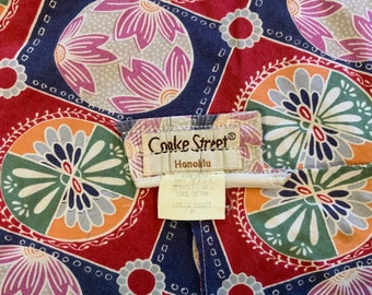 Hawaii Fabric Swatch Sample Set/Coke Street Honolulu/Cotton/Red-Blue Floral Geometric Circle Print/Sewing-Quilt Supply/4pc/10”x12”/Vintage