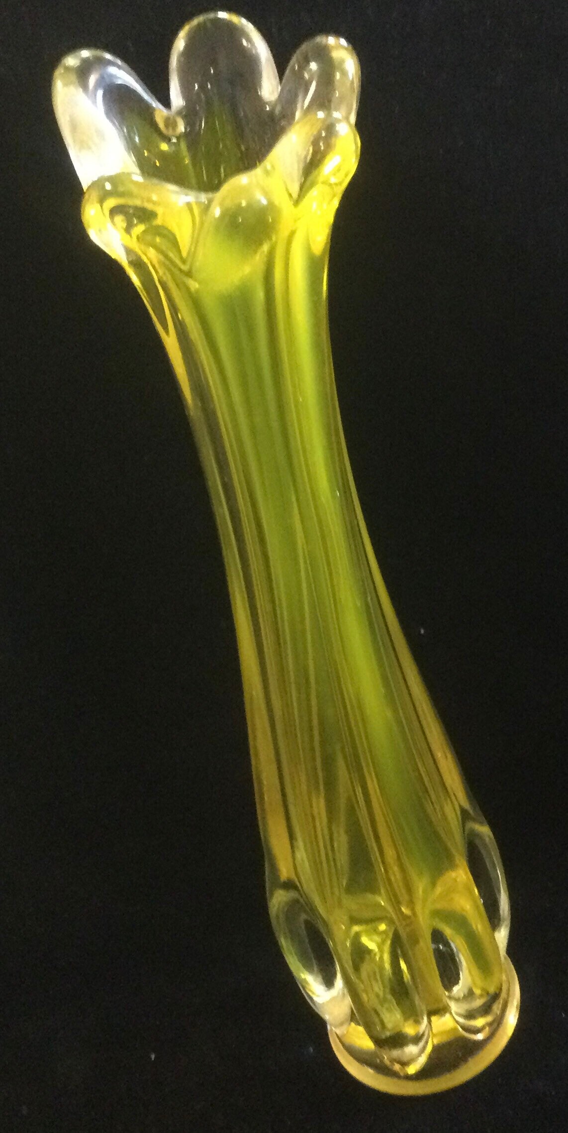 Vintage Swung Glass Vase Stretch Glass Bud Vase Yellow Etsy