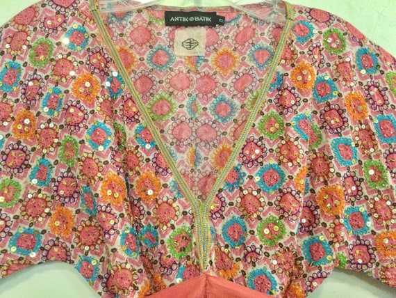 ANTIK BATIK Blouse-Tunic-Top/Pink Silk/Embroidere… - image 5
