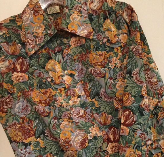 1970s Floral Print Blouse/Polyester/Dagger Collar… - image 3